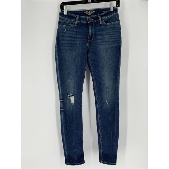 Lucky Brand Women’s Sasha Super Skinny Blue‎ Jeans Size 4/27 Distressed Stretch - Picture 2 of 10